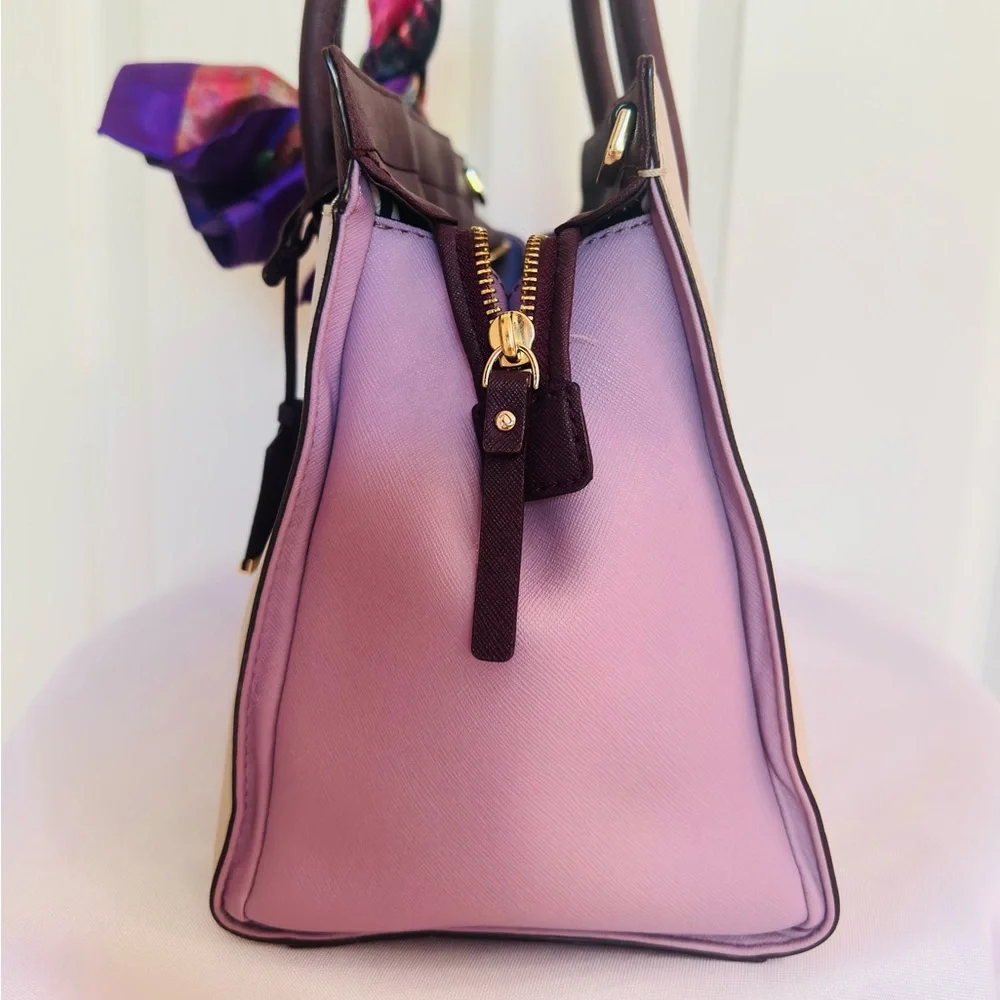 KATE SPADE ~ Two-Tone Cream, Dark Purple, and Lavender Satchel w/Colorful Scarf - Picture 7 of 14